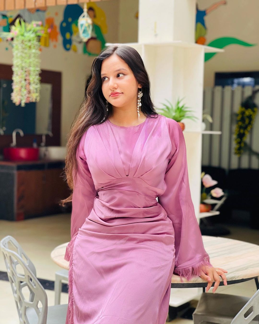 Amaya Lilac Satin Feel Crepe Maxi Dress With Ruched Body