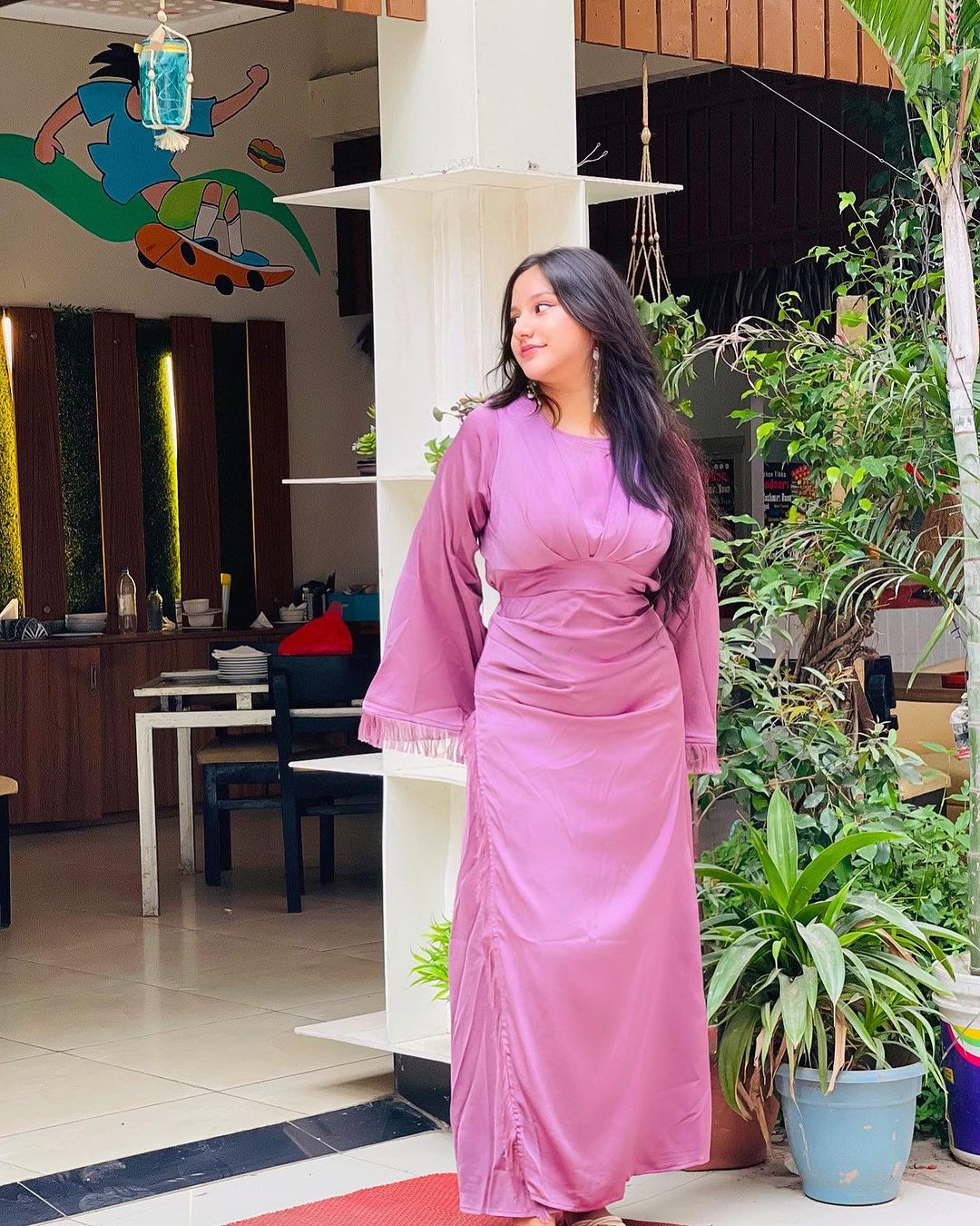 Amaya Lilac Satin Feel Crepe Maxi Dress With Ruched Body