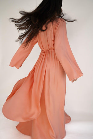 Ophelia Draped Super Soft Crepe Maxi Dress With Long Kimono Sleeves - TAHLIRA