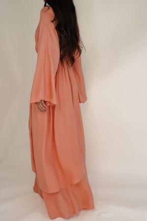 Ophelia Draped Super Soft Crepe Maxi Dress With Long Kimono Sleeves - TAHLIRA