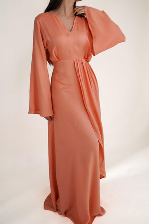 Ophelia Draped Super Soft Crepe Maxi Dress With Long Kimono Sleeves - TAHLIRA