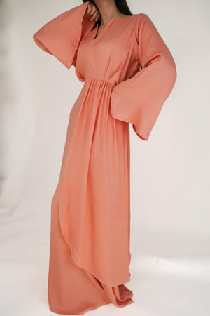Ophelia Draped Super Soft Crepe Maxi Dress With Long Kimono Sleeves - TAHLIRA