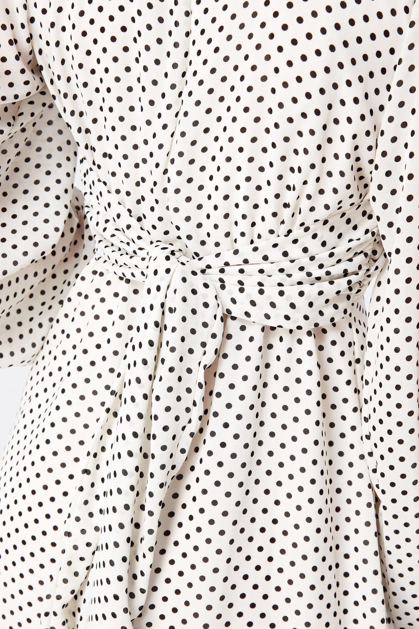 Mollie Black And White Dotted Midi Dress With Folded Detail - TAHLIRA