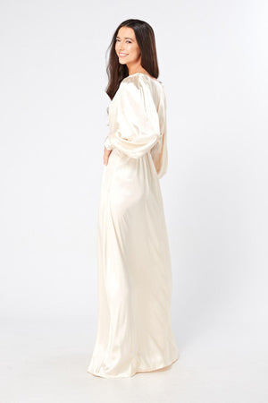 Vanilla-Ivory Maxi Dress With Long Sleeves - TAHLIRA