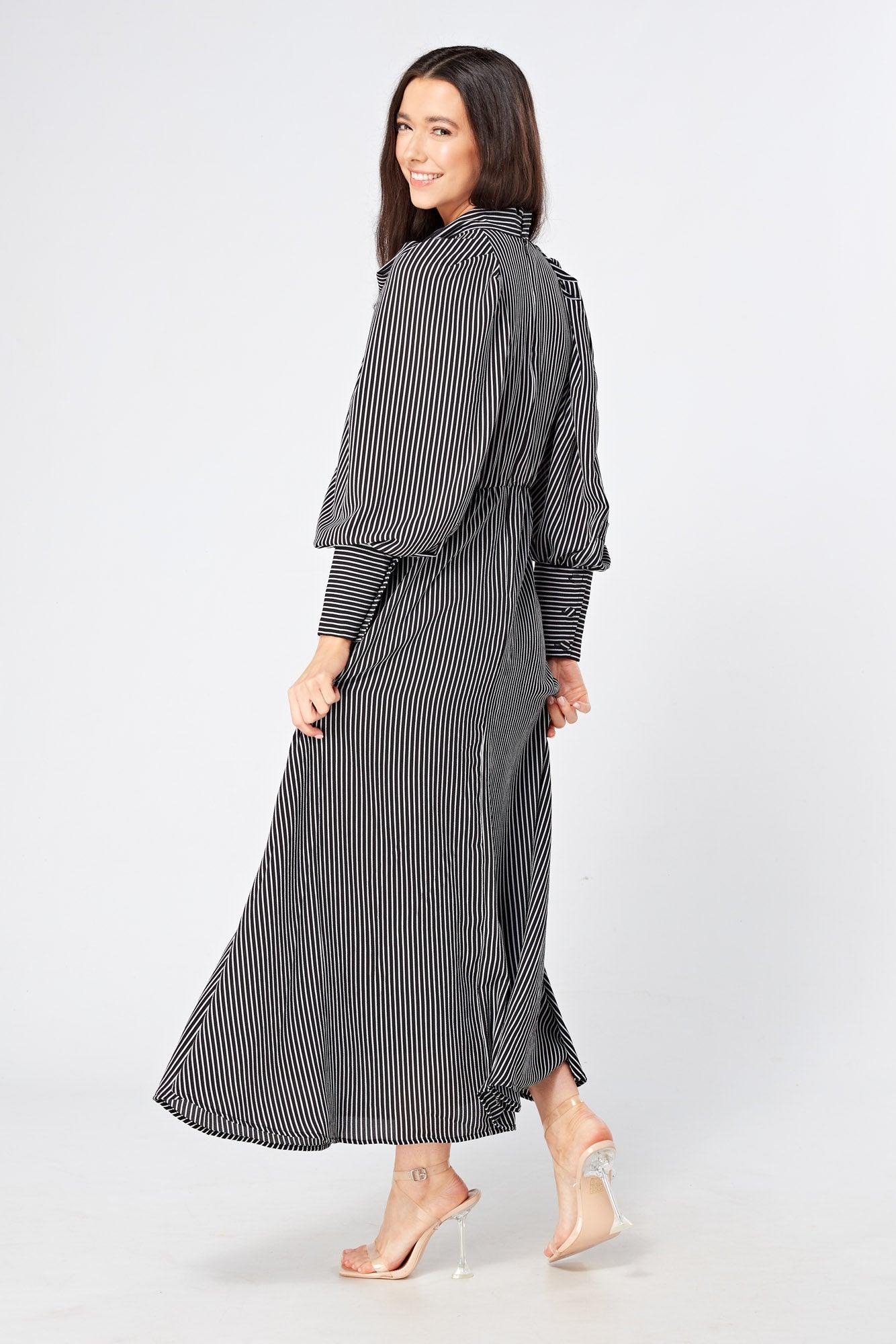 Lilia High Neck Pussybow Black And White Maxi Dress - TAHLIRA