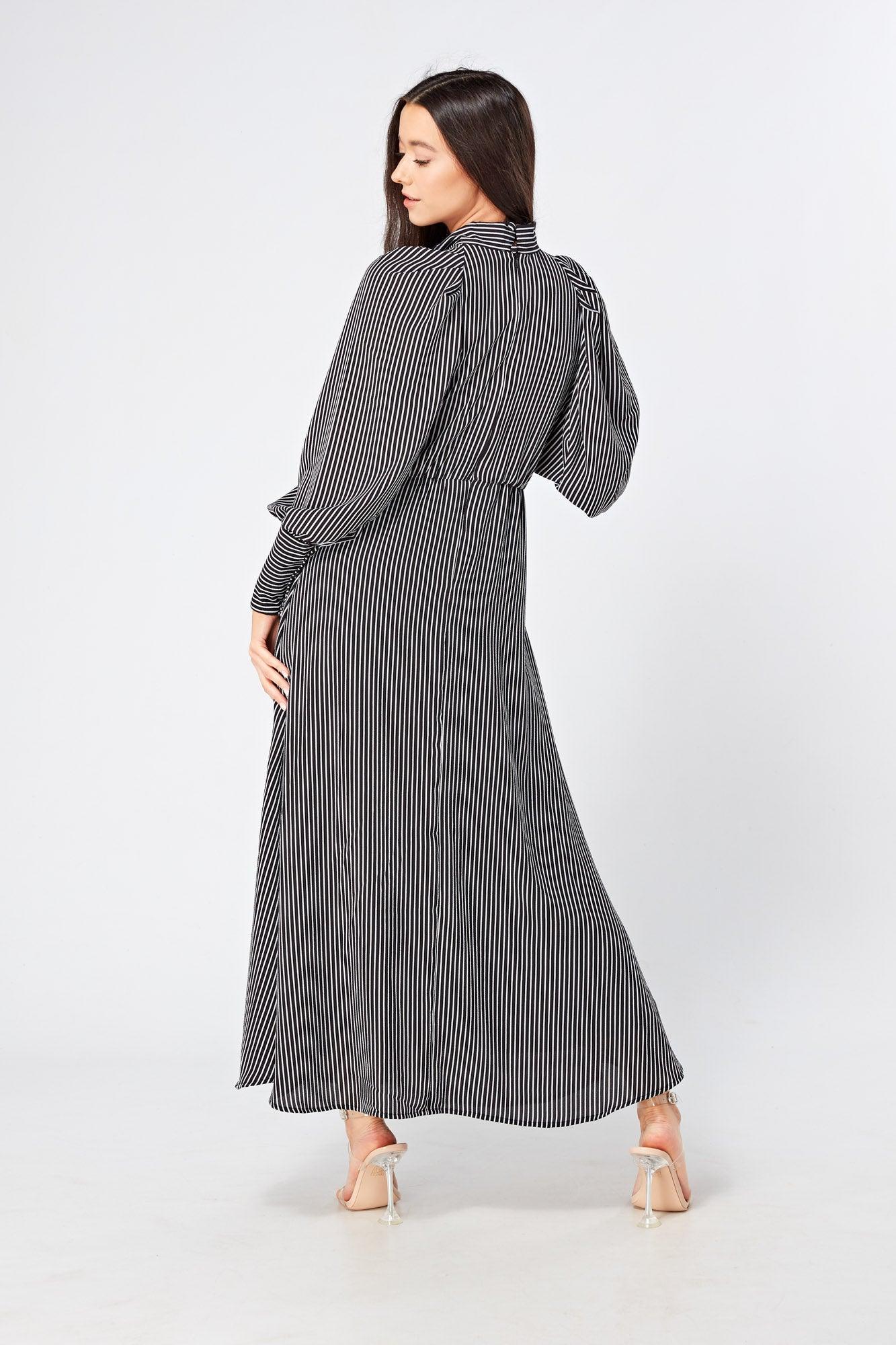 Lilia High Neck Pussybow Black And White Maxi Dress - TAHLIRA