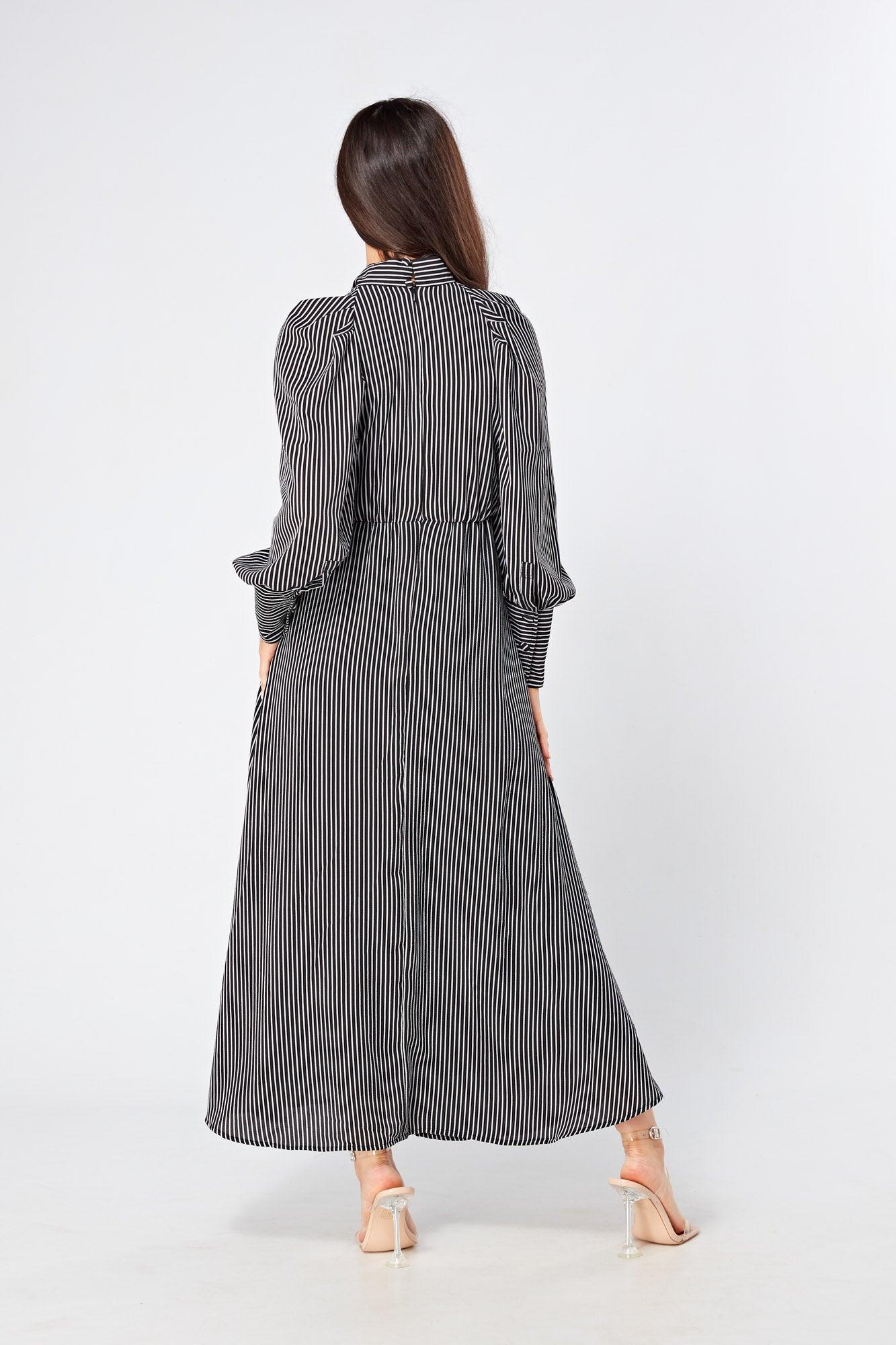 Lilia High Neck Pussybow Black And White Maxi Dress - TAHLIRA