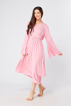 Hera Draped Super Soft Crepe Midi Dress With Long Kimono Sleeves - TAHLIRA