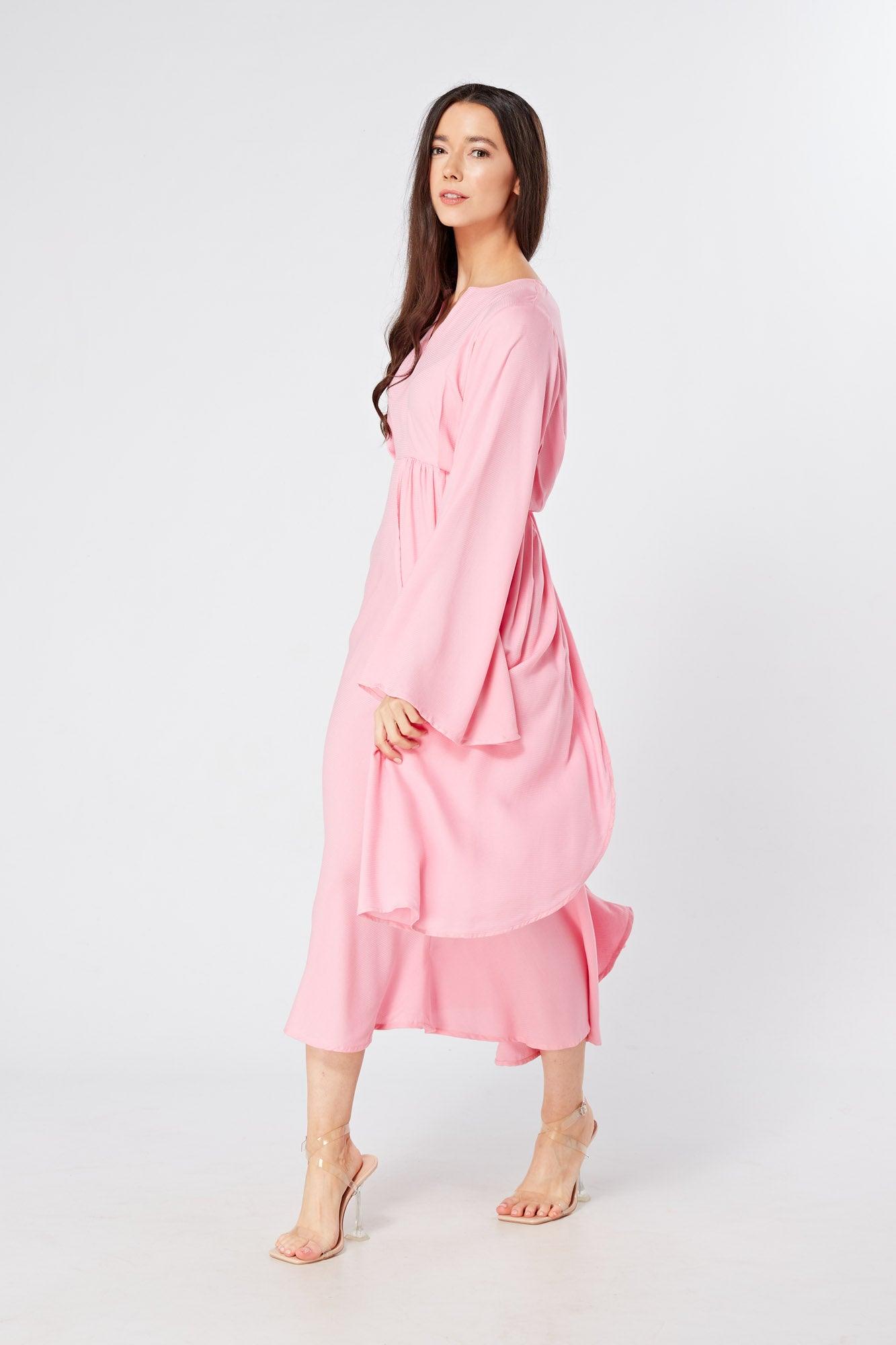 Hera Draped Super Soft Crepe Midi Dress With Long Kimono Sleeves - TAHLIRA