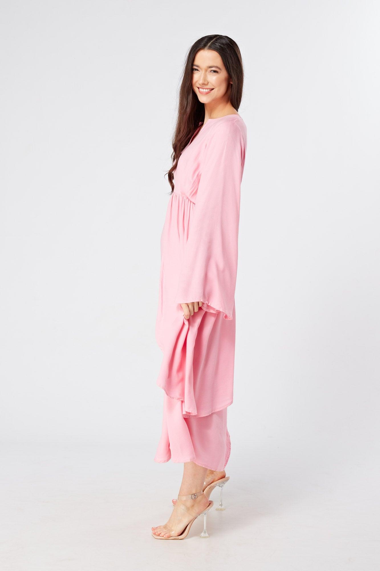 Hera Draped Super Soft Crepe Midi Dress With Long Kimono Sleeves - TAHLIRA