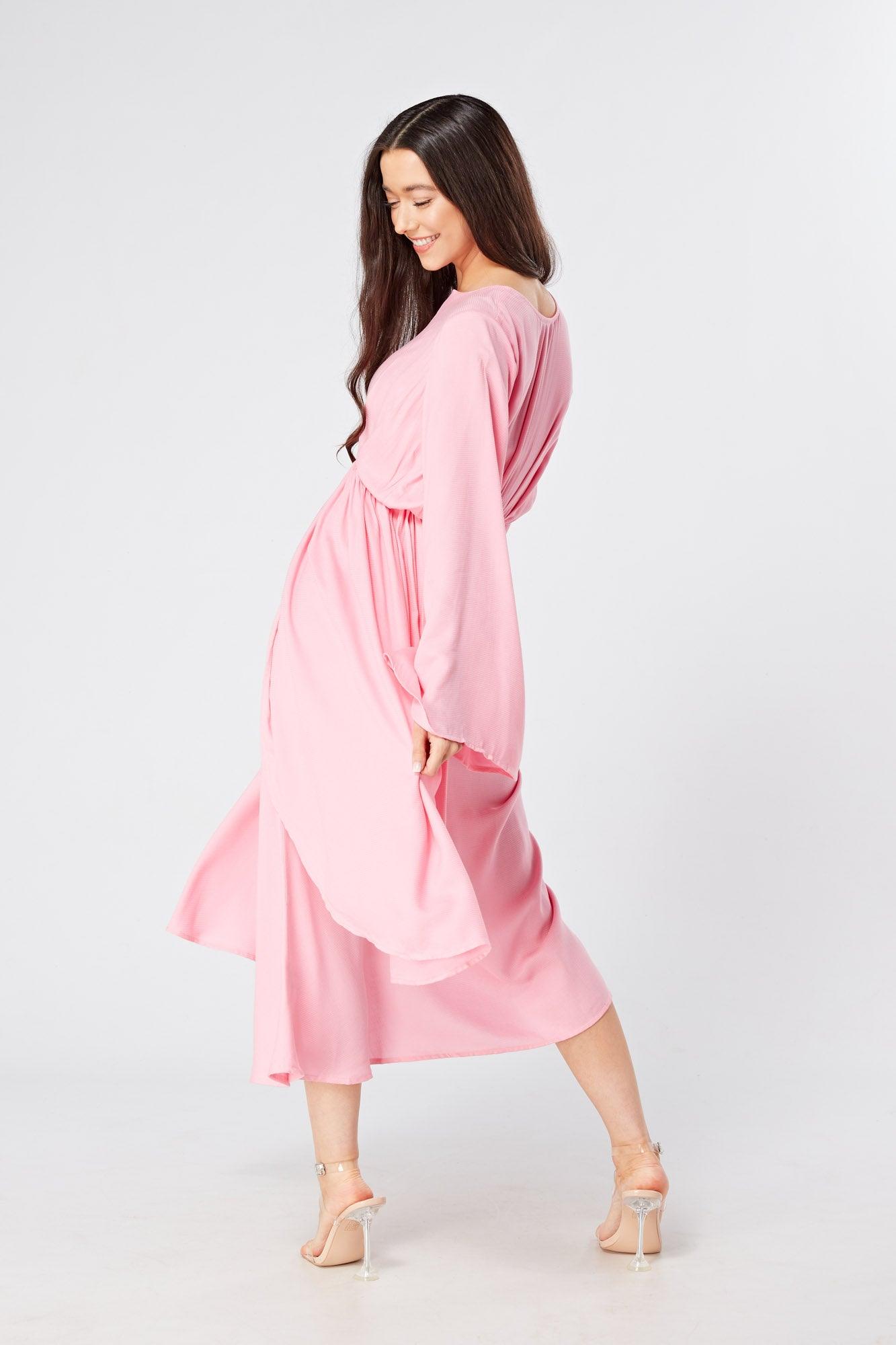 Hera Draped Super Soft Crepe Midi Dress With Long Kimono Sleeves - TAHLIRA