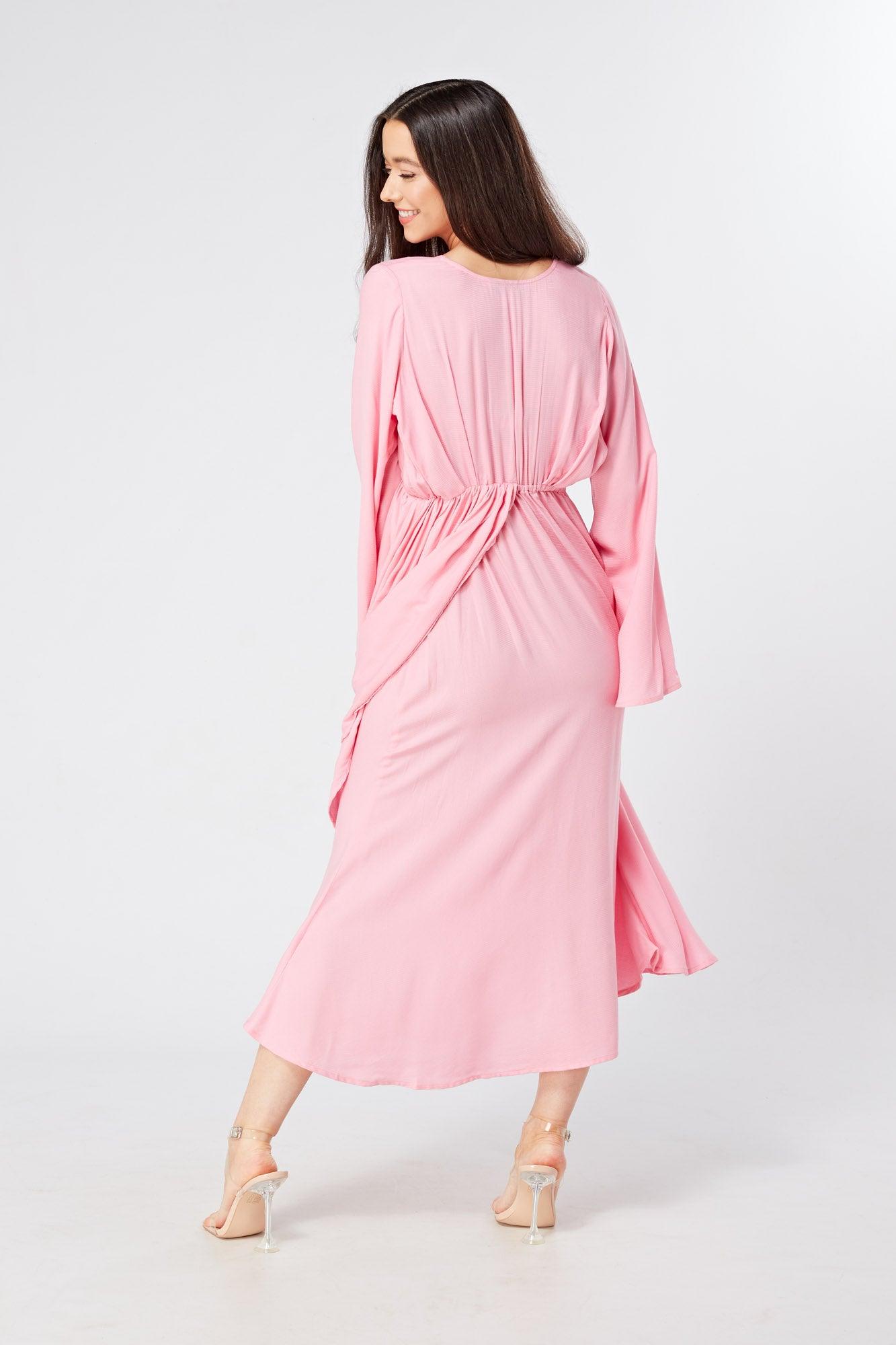 Hera Draped Super Soft Crepe Midi Dress With Long Kimono Sleeves - TAHLIRA