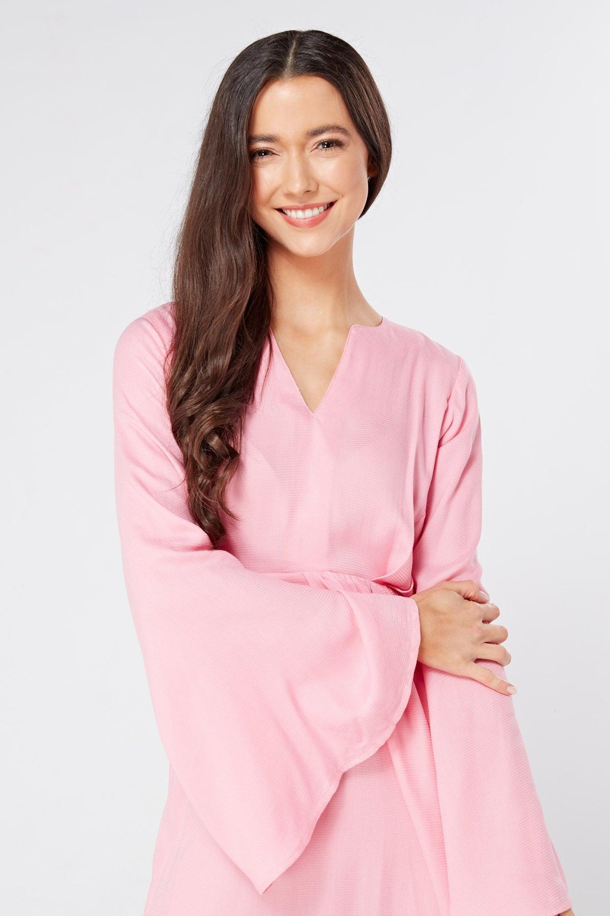 Hera Draped Super Soft Crepe Midi Dress With Long Kimono Sleeves - TAHLIRA