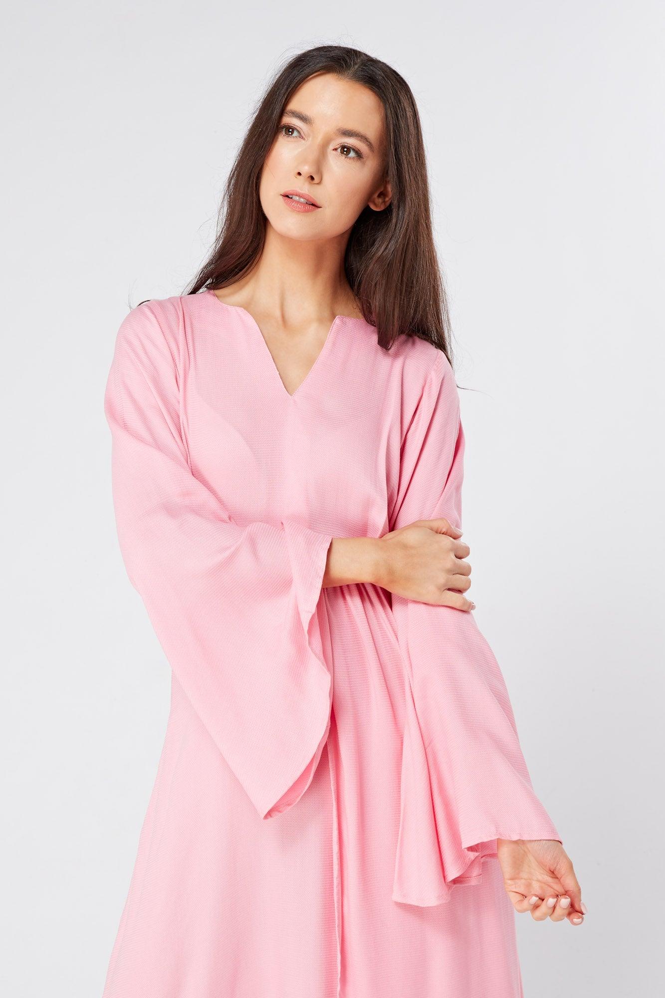 Hera Draped Super Soft Crepe Midi Dress With Long Kimono Sleeves - TAHLIRA