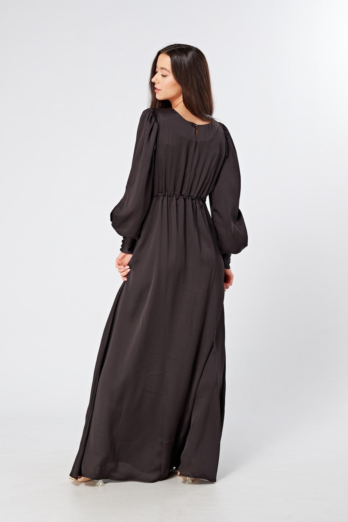 Lara Black Knotted Front Soft Crepe Maxi Dress - TAHLIRA