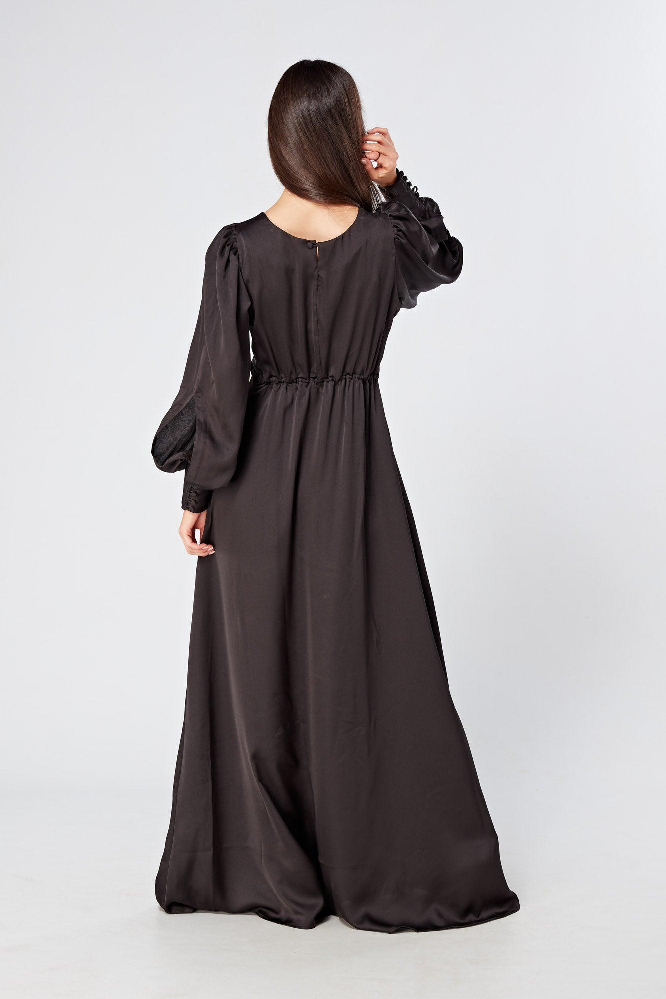 Lara Black Knotted Front Soft Crepe Maxi Dress - TAHLIRA