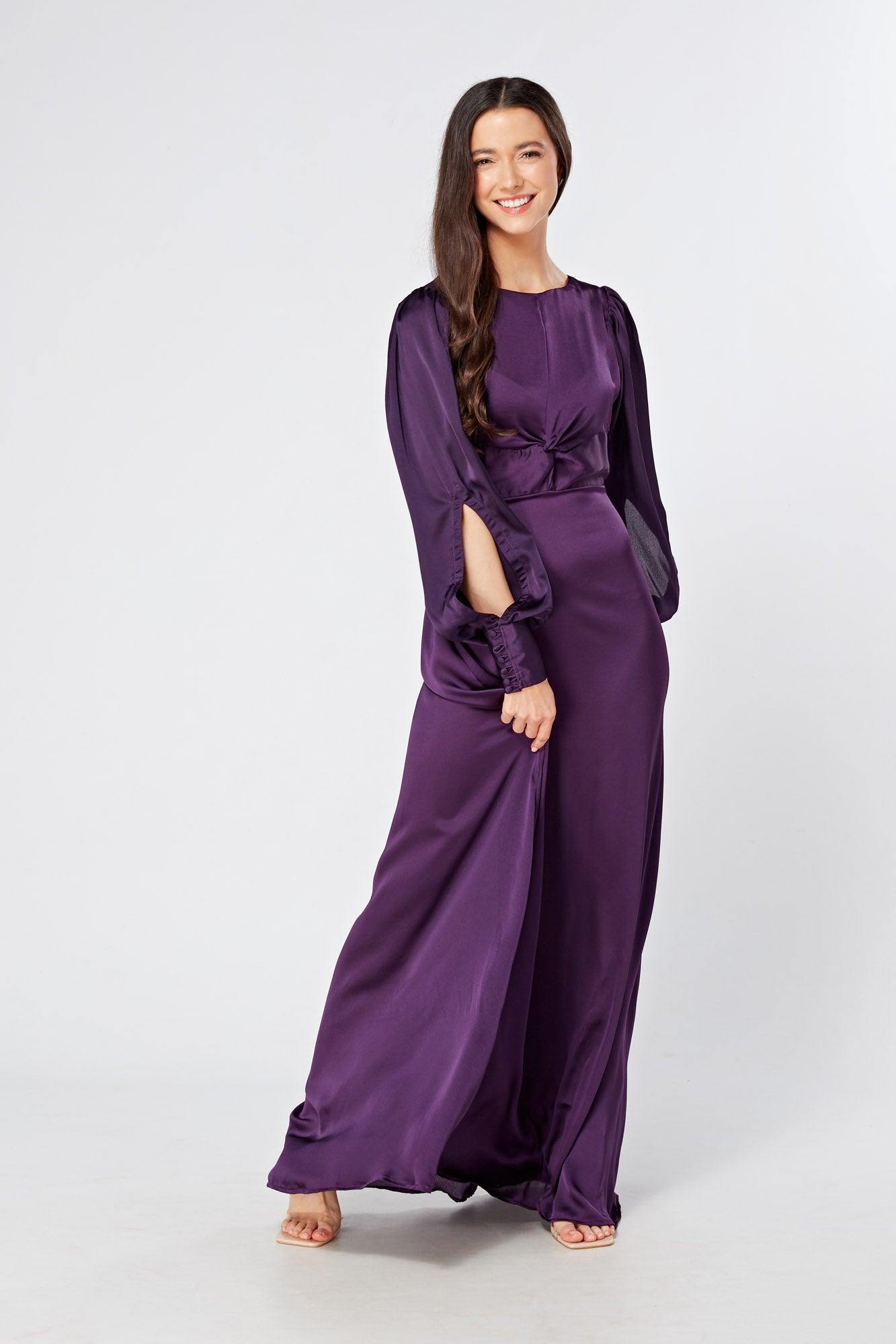 Lila Purple Knotted Front Soft Crepe Maxi Dress - TAHLIRA