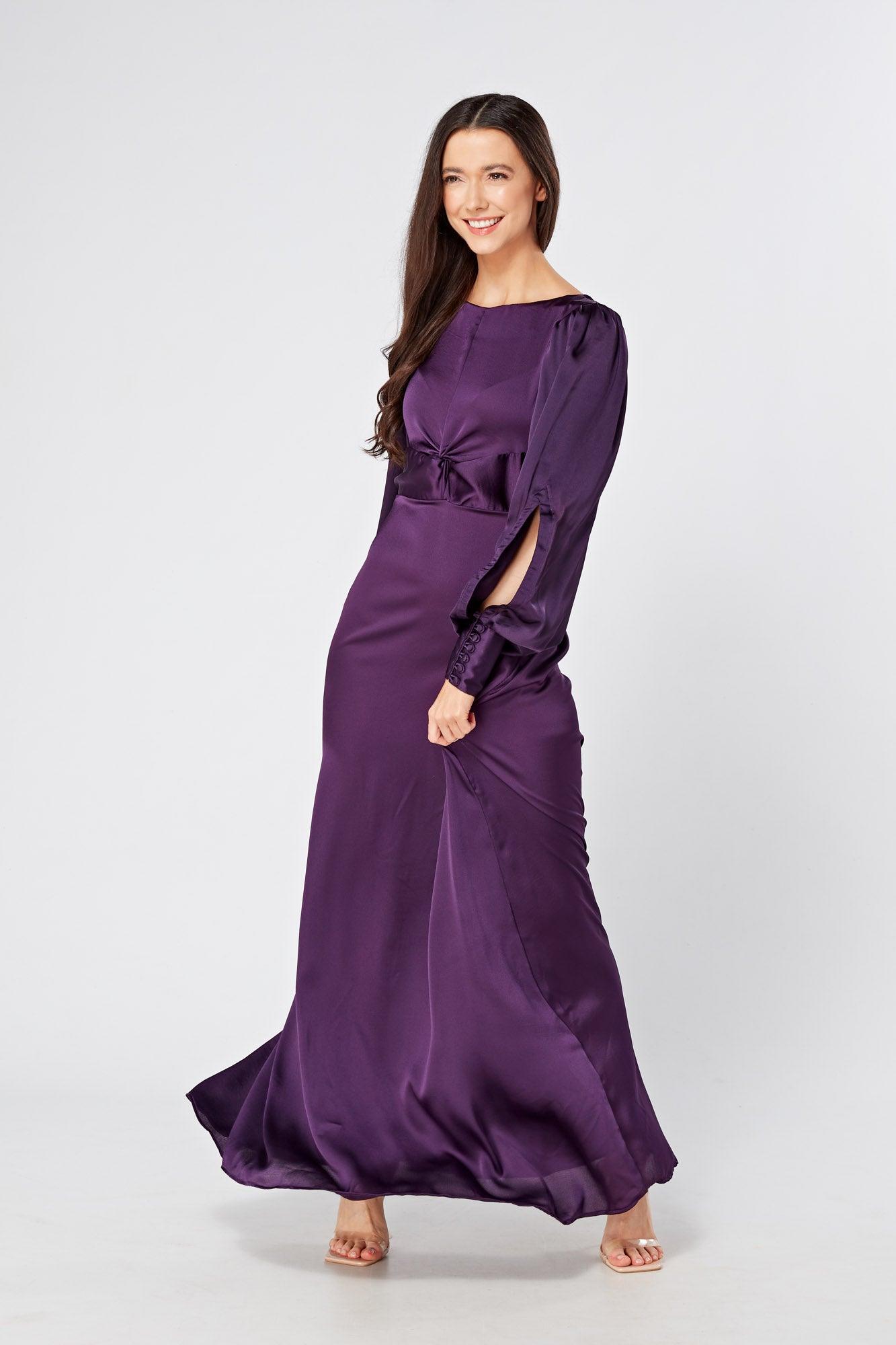 Lila Purple Knotted Front Soft Crepe Maxi Dress - TAHLIRA