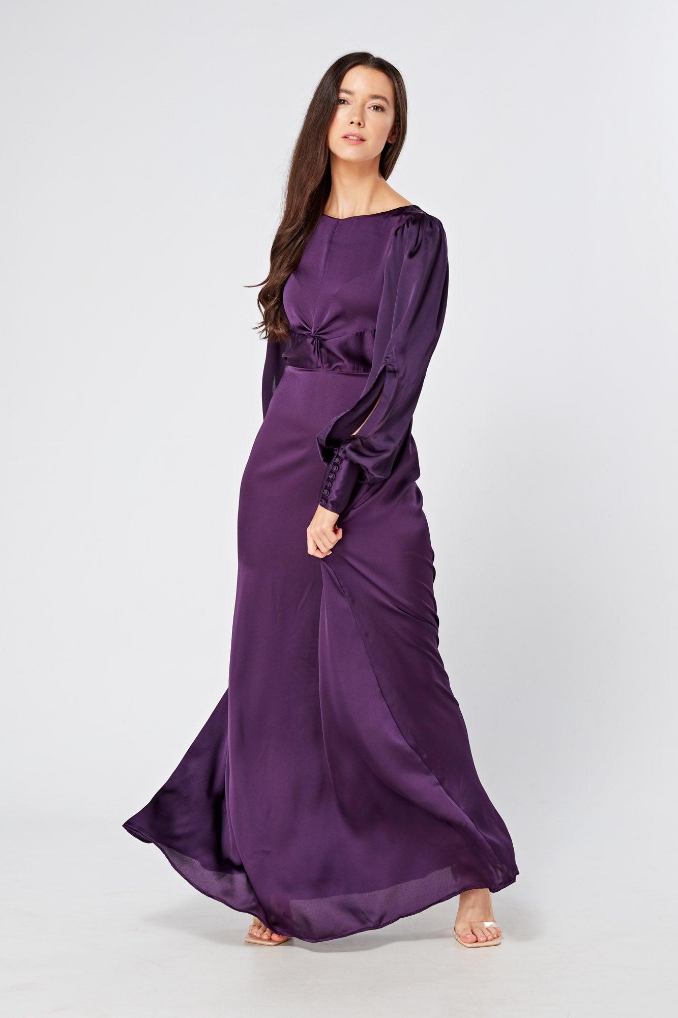 Lila Purple Knotted Front Soft Crepe Maxi Dress - TAHLIRA