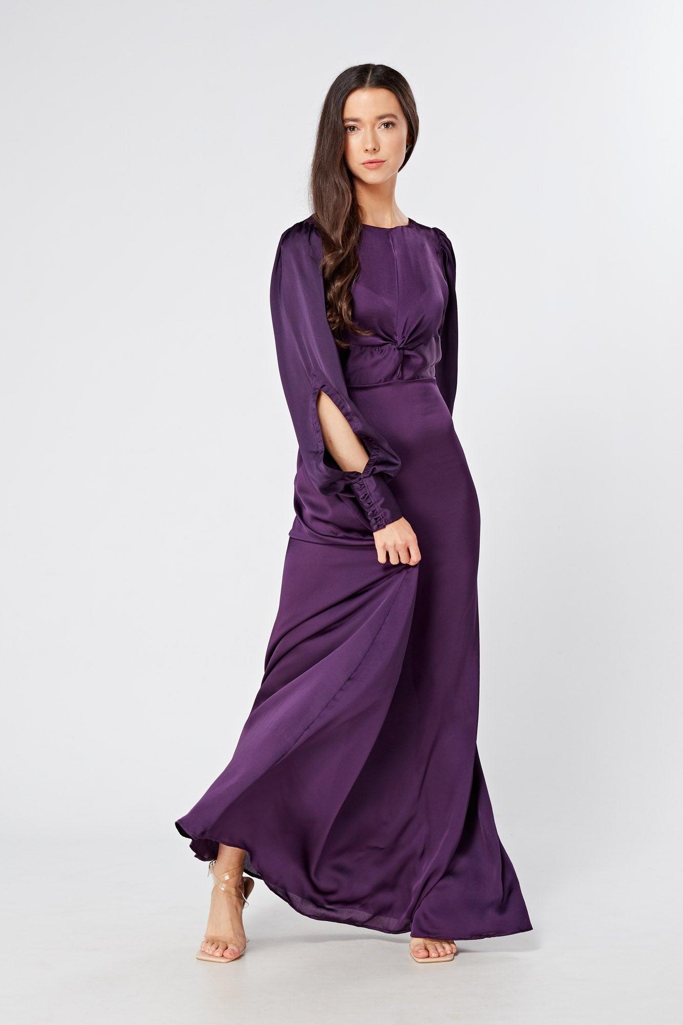 Lila Purple Knotted Front Soft Crepe Maxi Dress - TAHLIRA