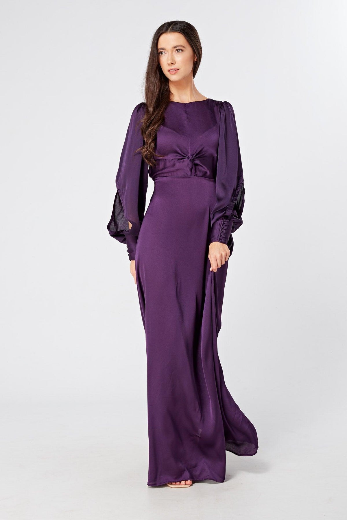 Lila Purple Knotted Front Soft Crepe Maxi Dress - TAHLIRA