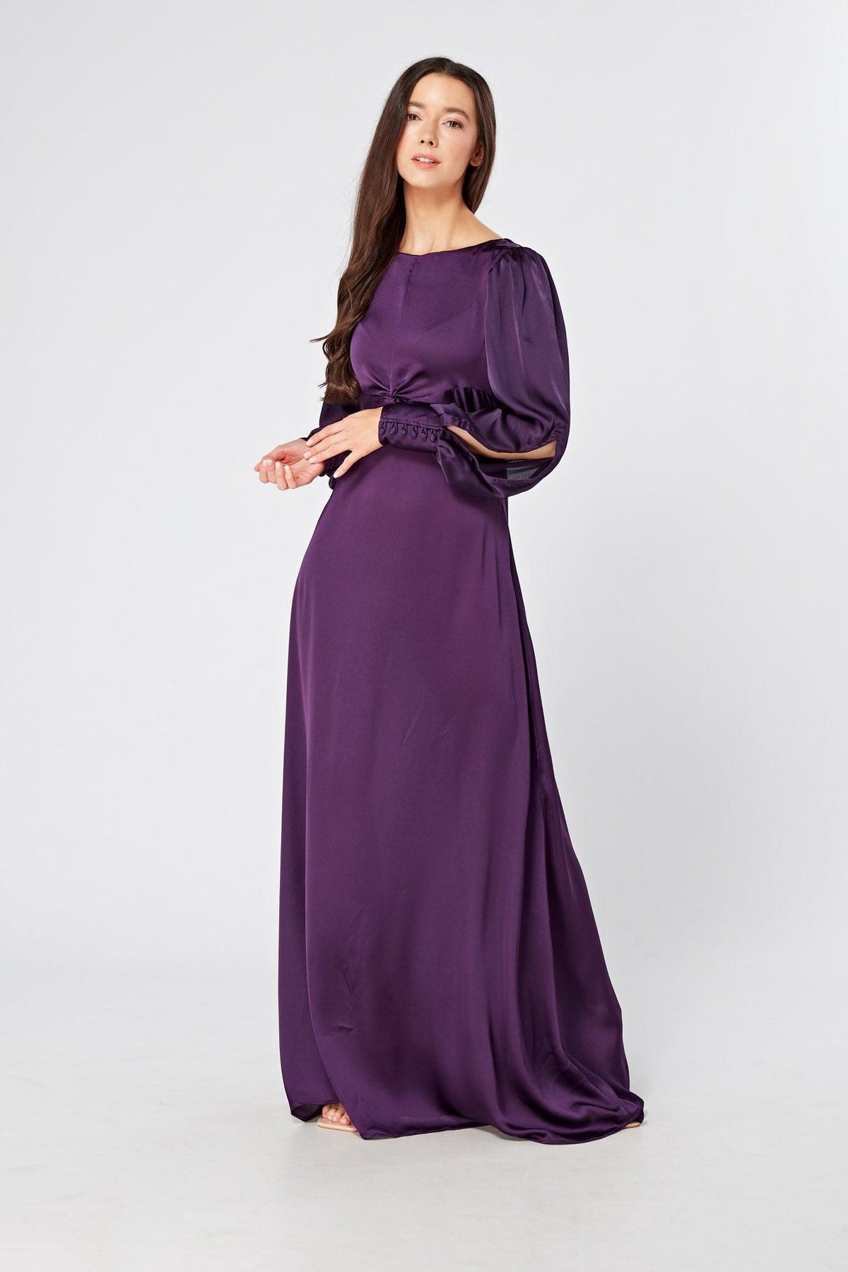 Lila Purple Knotted Front Soft Crepe Maxi Dress - TAHLIRA