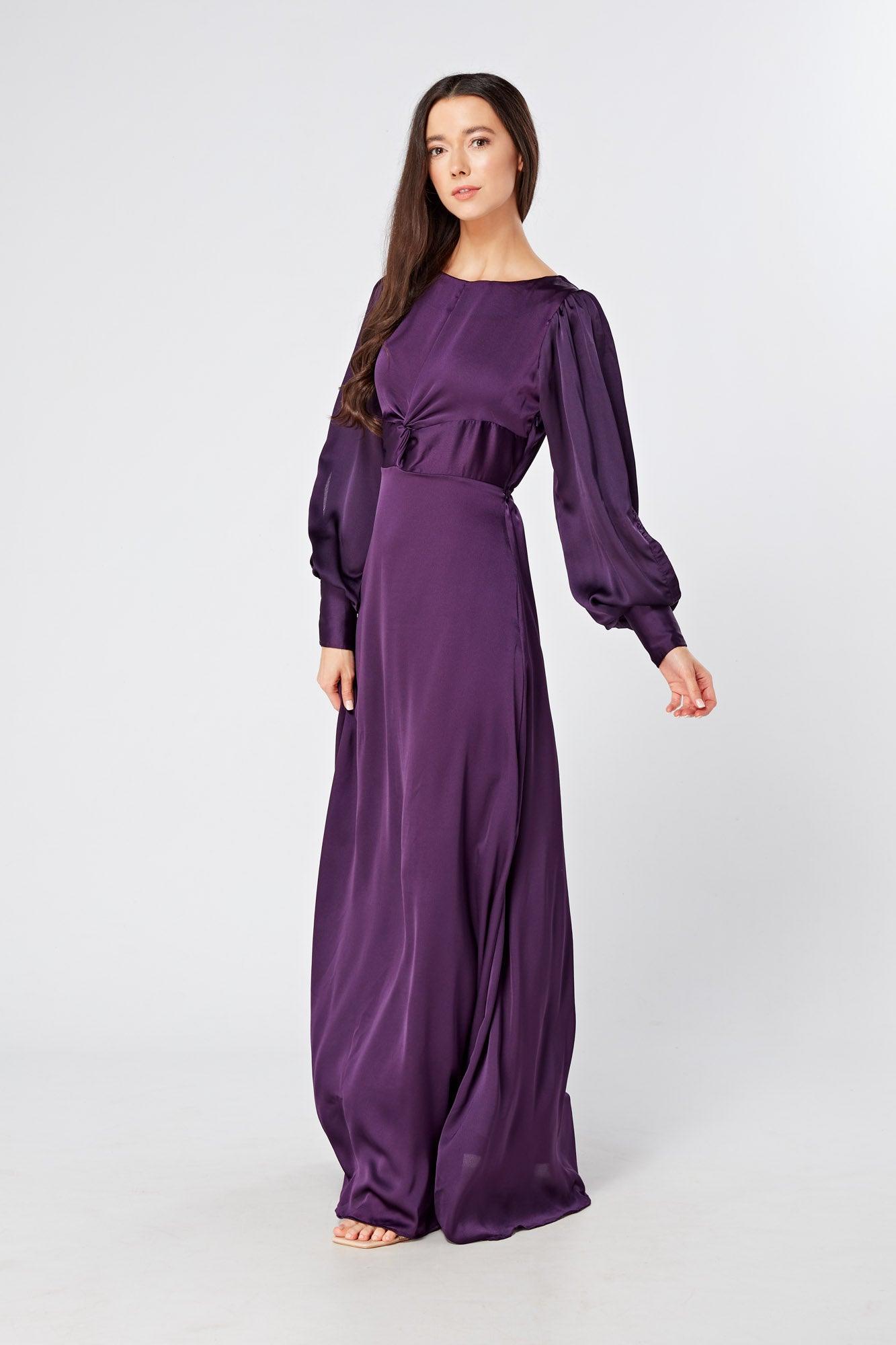 Lila Purple Knotted Front Soft Crepe Maxi Dress - TAHLIRA