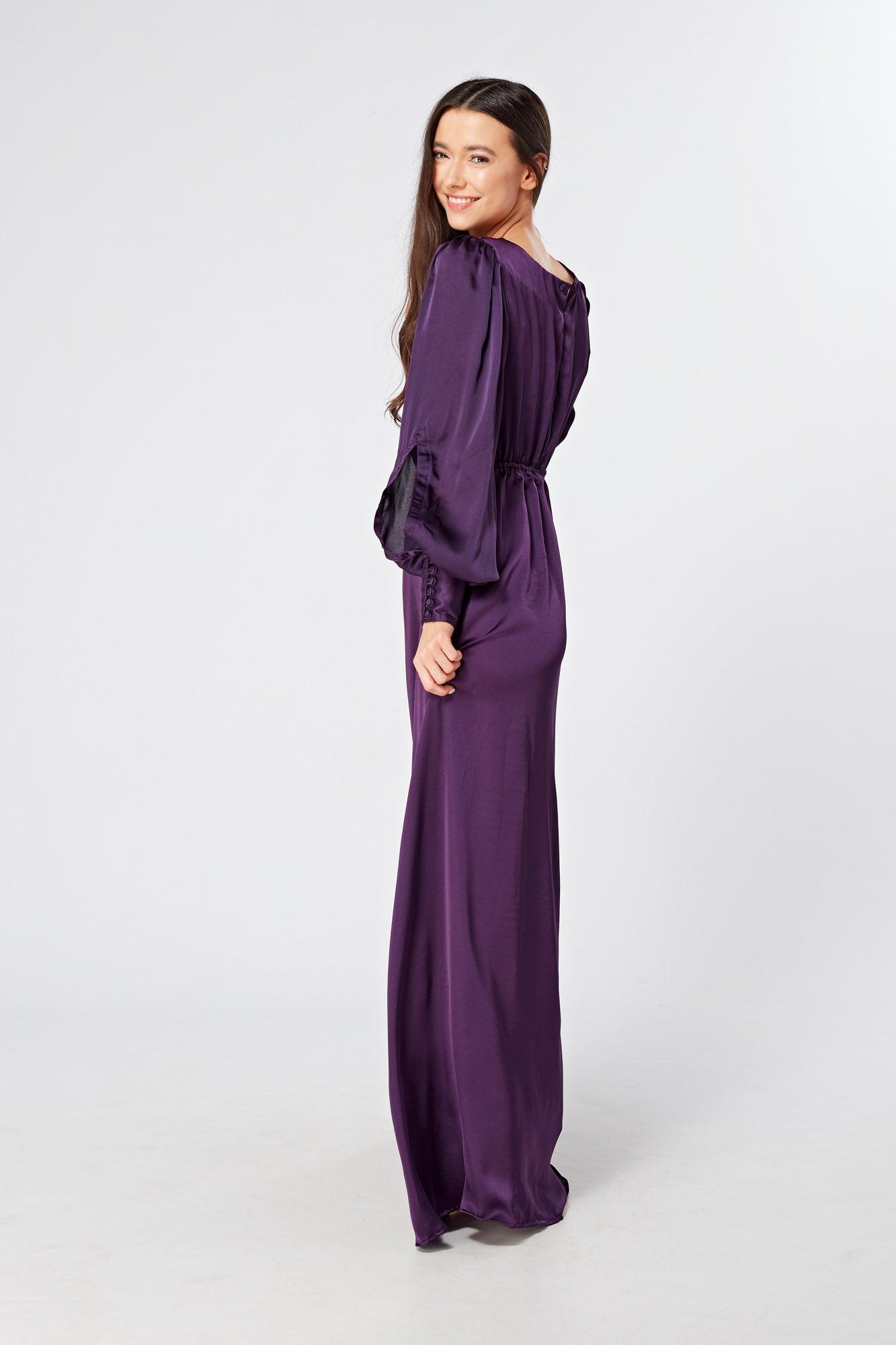 Lila Purple Knotted Front Soft Crepe Maxi Dress - TAHLIRA