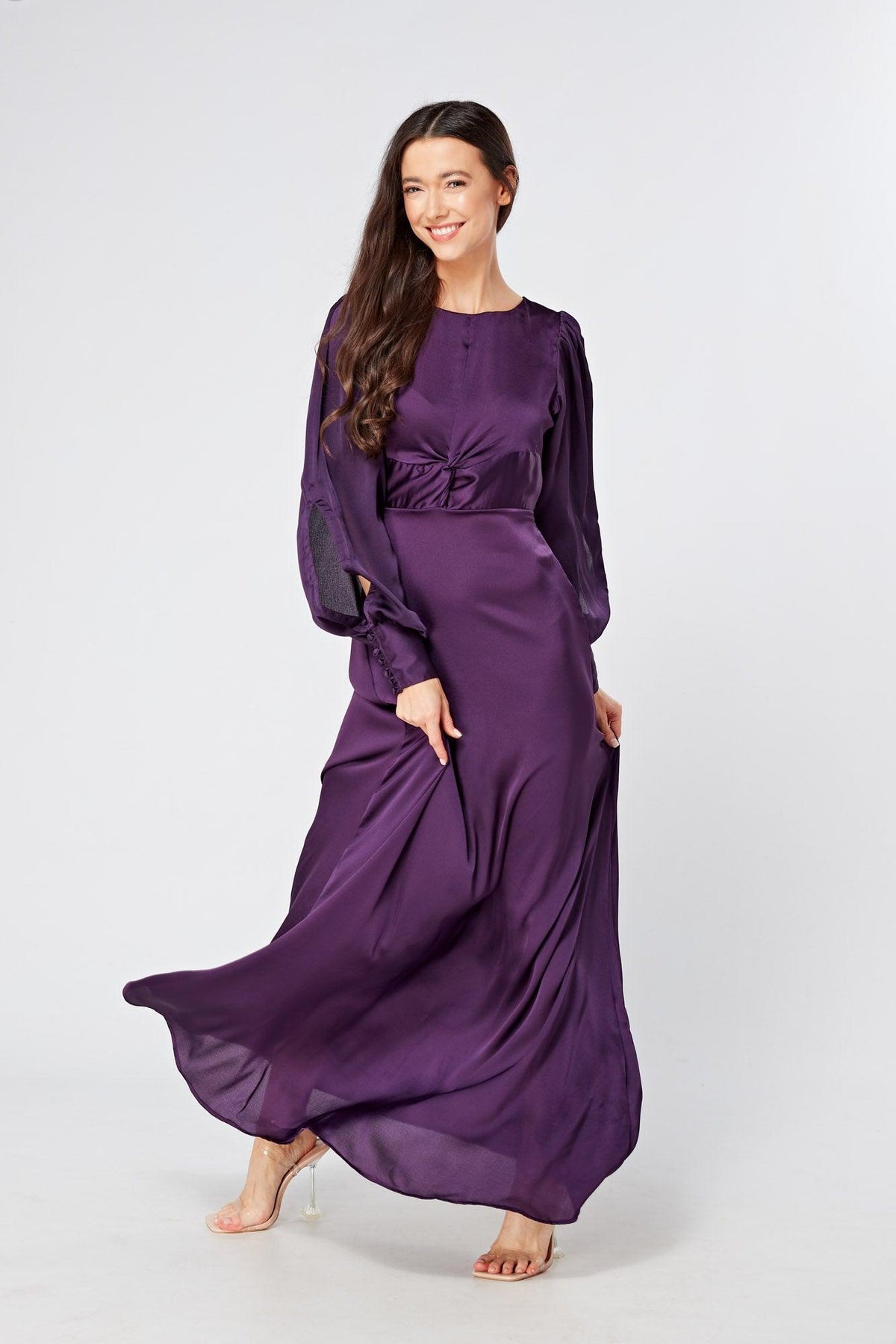satin long sleeve maxi dress modest Modest Black Satin Sheath/Column Long Sleeve Maxi Dress