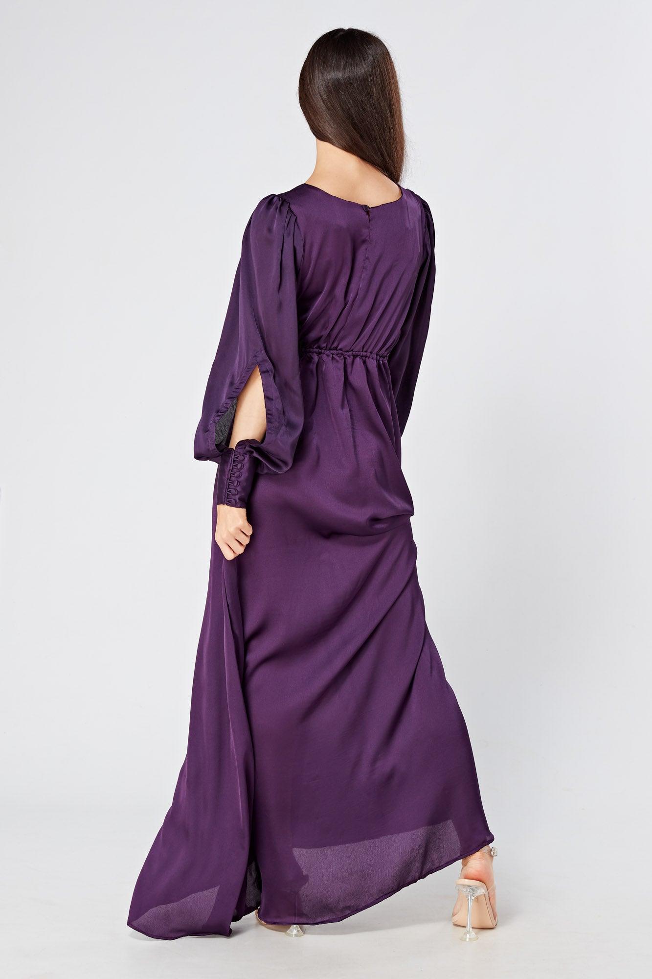 Lila Purple Knotted Front Soft Crepe Maxi Dress - TAHLIRA