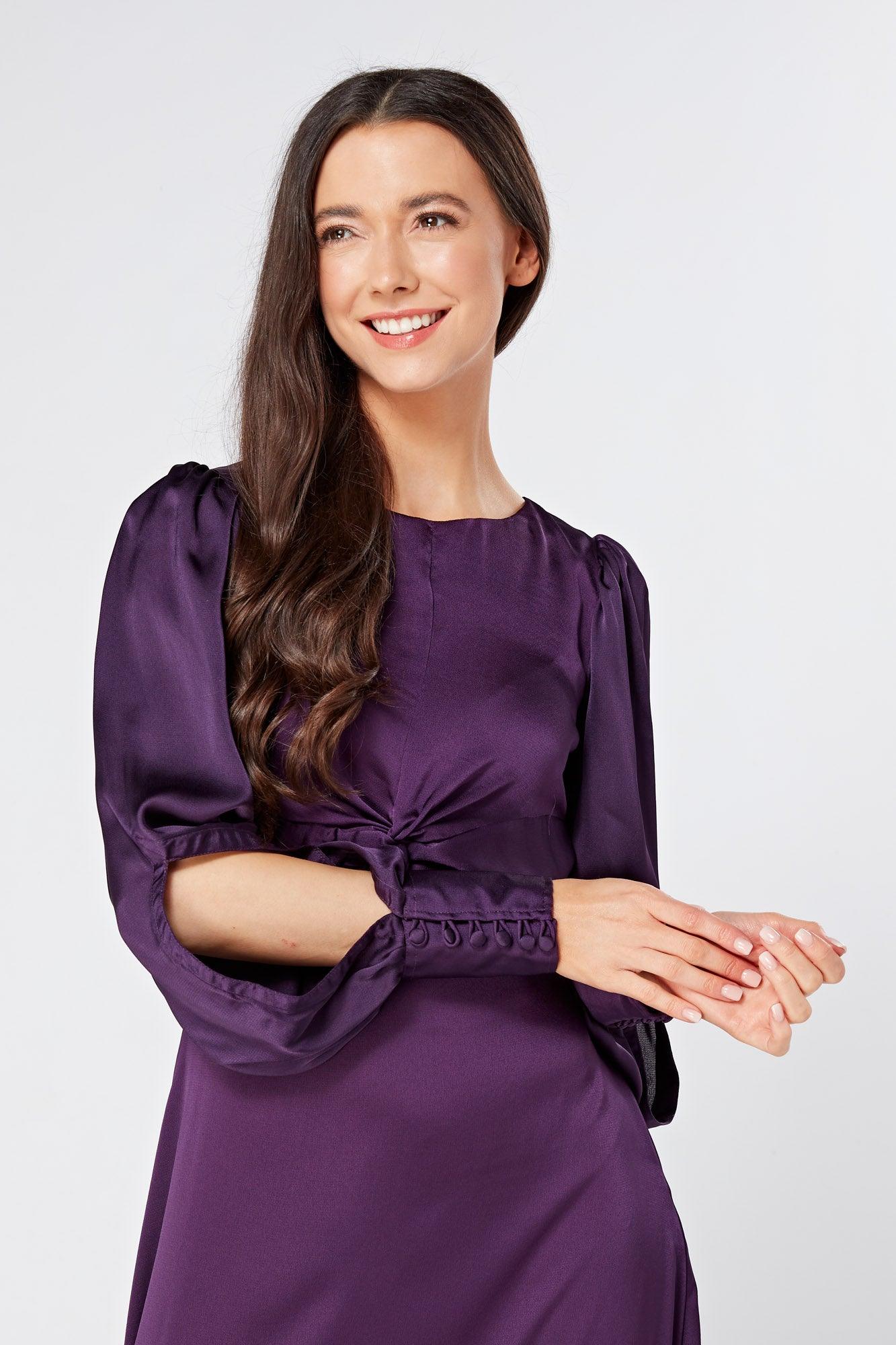 Lila Purple Knotted Front Soft Crepe Maxi Dress - TAHLIRA