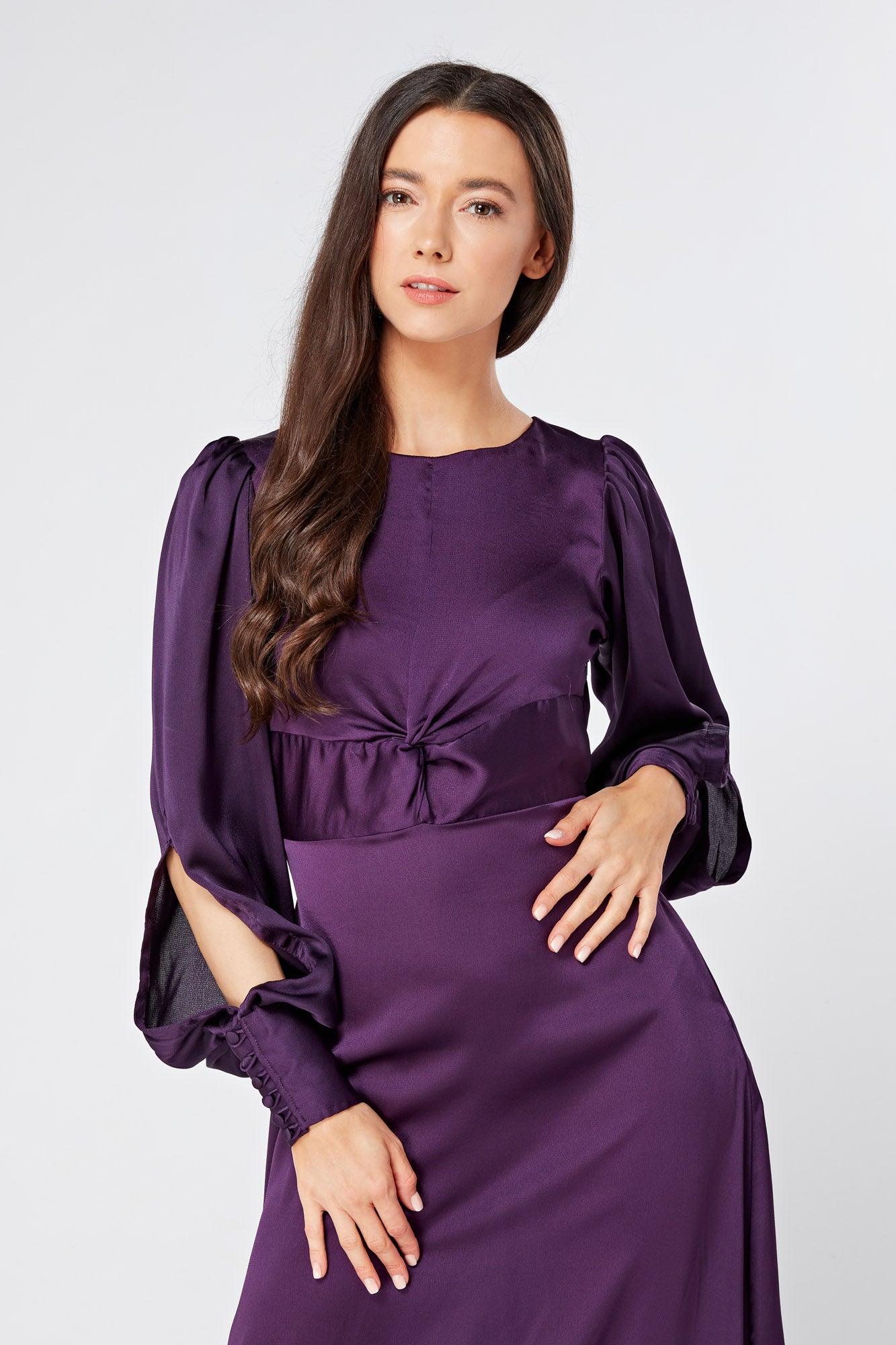 Lila Purple Knotted Front Soft Crepe Maxi Dress - TAHLIRA