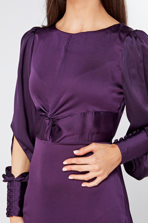 Lila Purple Knotted Front Soft Crepe Maxi Dress - TAHLIRA