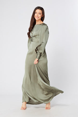 Olivia Sea Green Knotted Front Soft Crepe Maxi Dress - TAHLIRA