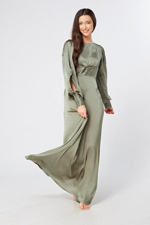 Olivia Sea Green Knotted Front Soft Crepe Maxi Dress - TAHLIRA