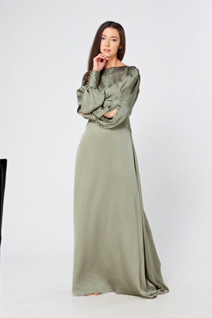 Olivia Sea Green Knotted Front Soft Crepe Maxi Dress - TAHLIRA