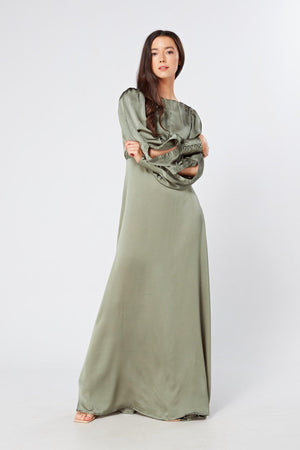 Olivia Sea Green Knotted Front Soft Crepe Maxi Dress - TAHLIRA