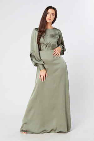 Olivia Sea Green Knotted Front Soft Crepe Maxi Dress - TAHLIRA