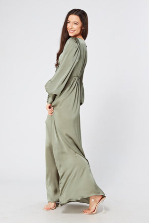 Olivia Sea Green Knotted Front Soft Crepe Maxi Dress - TAHLIRA