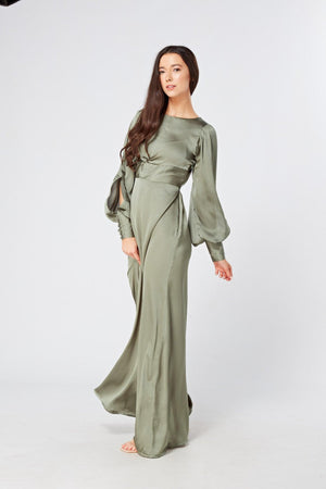 Olivia Sea Green Knotted Front Soft Crepe Maxi Dress - TAHLIRA
