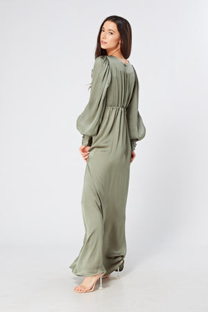 Olivia Sea Green Knotted Front Soft Crepe Maxi Dress - TAHLIRA