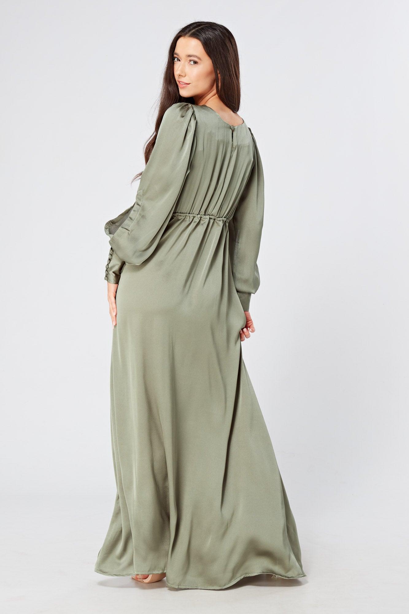 Olivia Sea Green Knotted Front Soft Crepe Maxi Dress - TAHLIRA