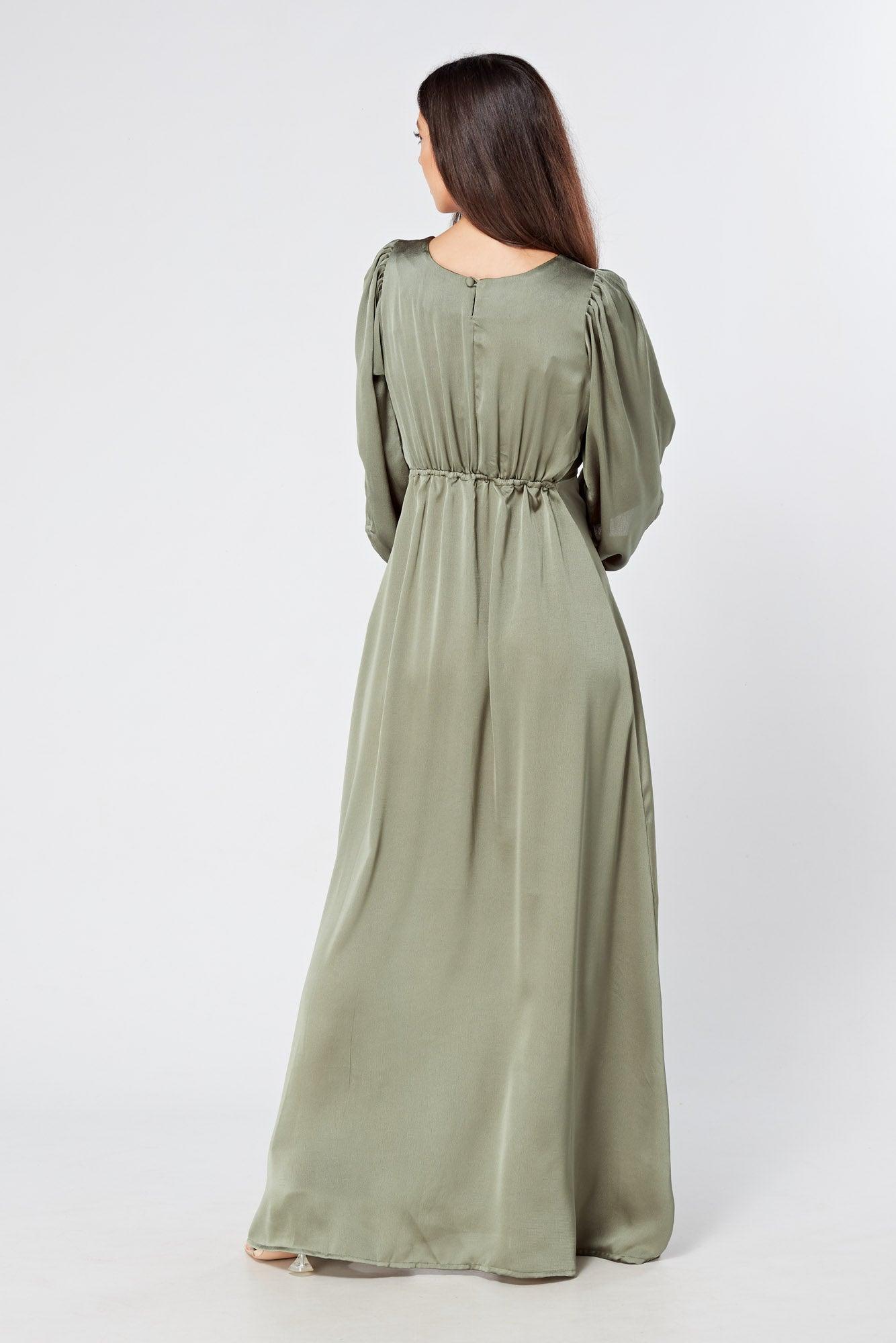 Olivia Sea Green Knotted Front Soft Crepe Maxi Dress - TAHLIRA