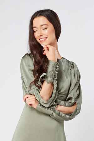 Olivia Sea Green Knotted Front Soft Crepe Maxi Dress - TAHLIRA