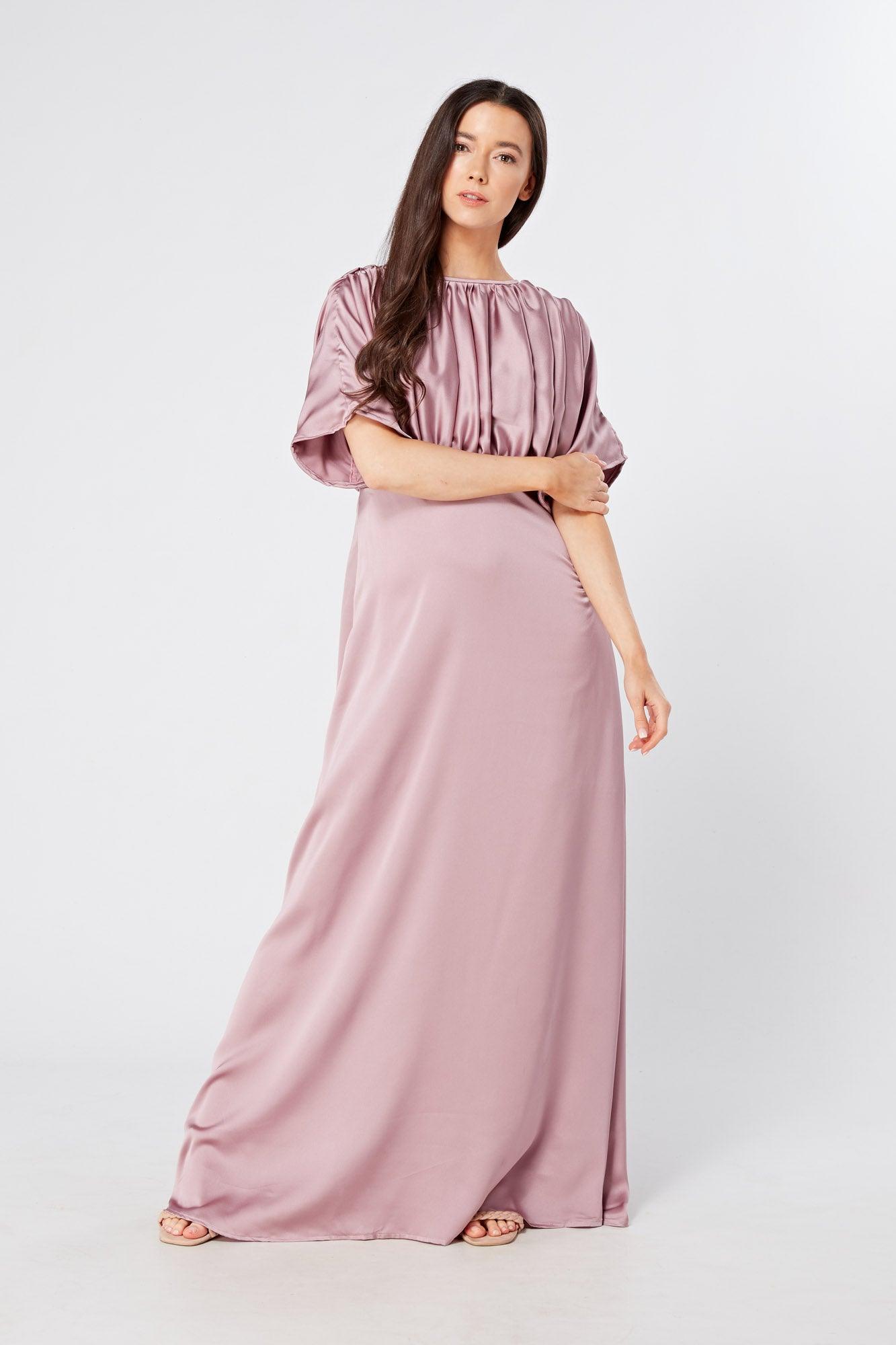 Josephine Lilac Satin Feel Crepe Maxi Dress With Ruched Body - TAHLIRA