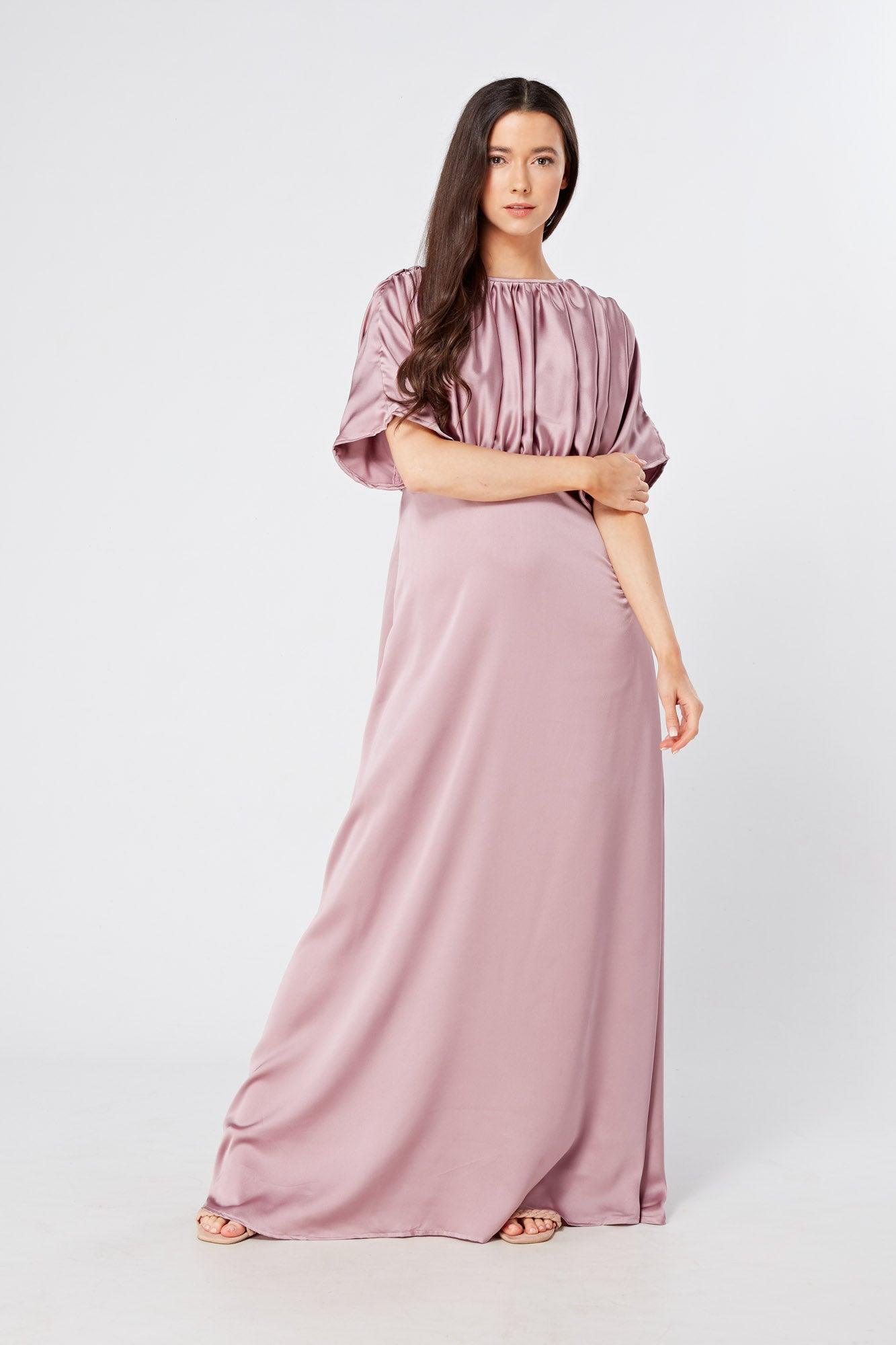 Josephine Lilac Satin Feel Crepe Maxi Dress With Ruched Body - TAHLIRA