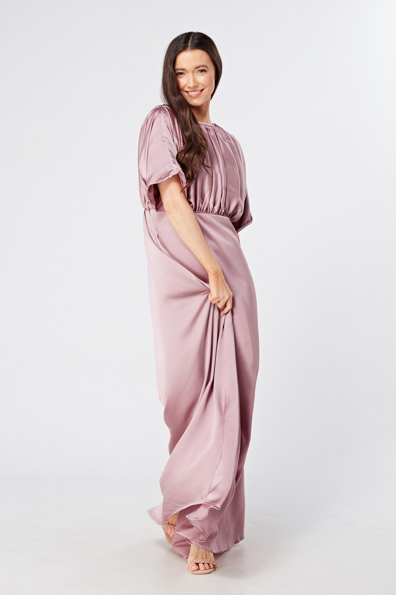 Josephine Lilac Satin Feel Crepe Maxi Dress With Ruched Body - TAHLIRA