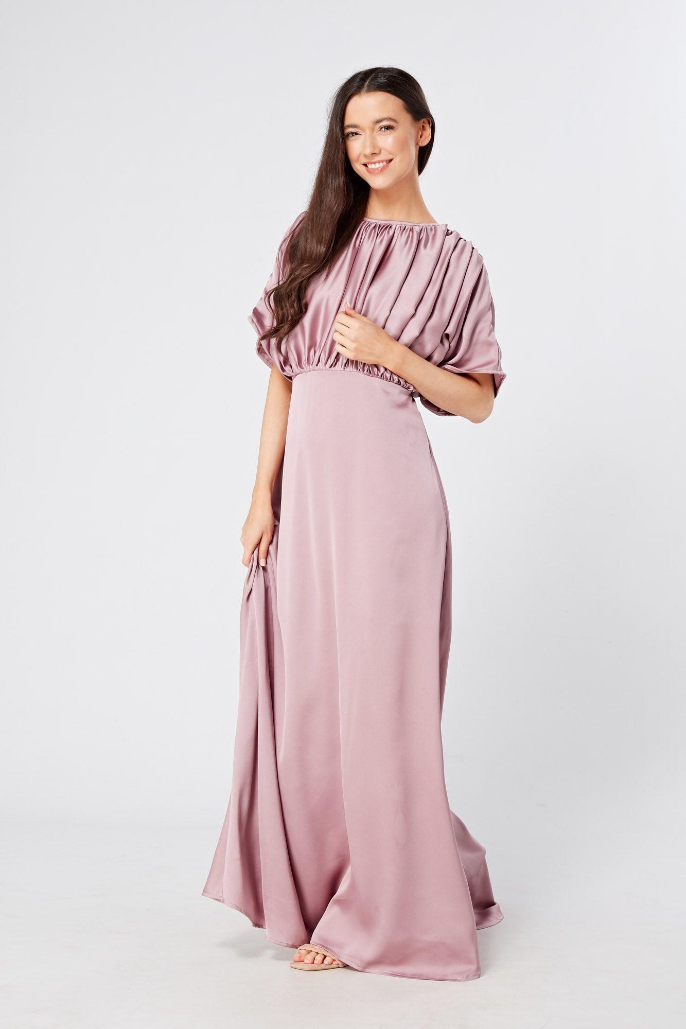 Josephine Lilac Satin Feel Crepe Maxi Dress With Ruched Body - TAHLIRA