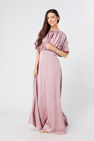 Josephine Lilac Satin Feel Crepe Maxi Dress With Ruched Body - TAHLIRA