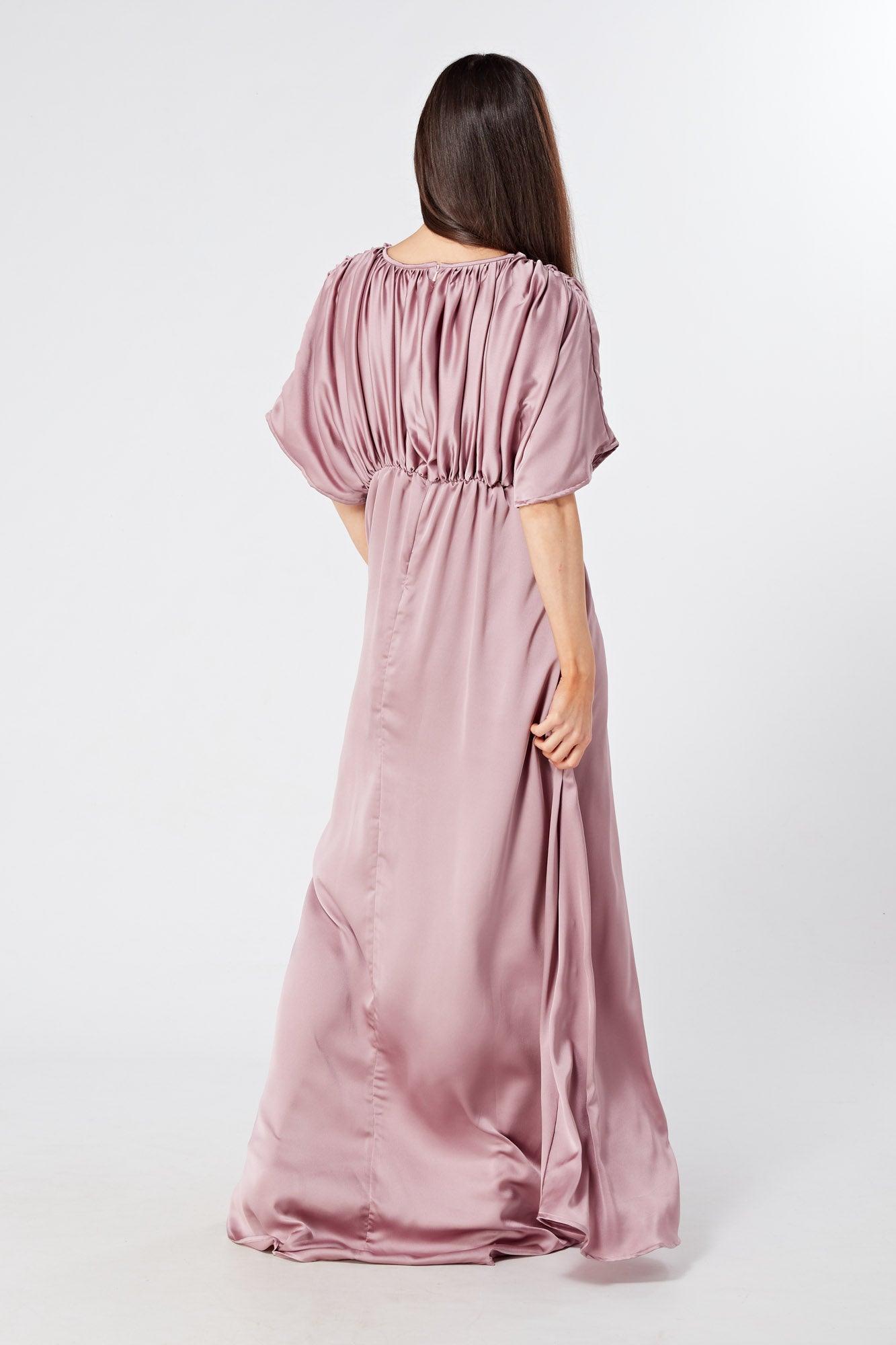 Josephine Lilac Satin Feel Crepe Maxi Dress With Ruched Body - TAHLIRA